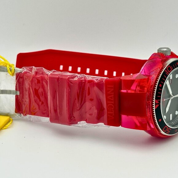 BRAND NEW Invicta Pro Diver 51mm Black Dial Transparent Watch Red Poly Strap - Picture 6 of 8